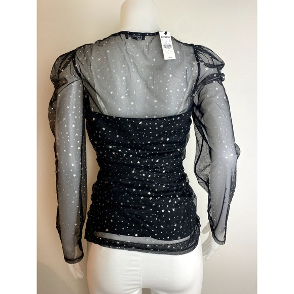 F. Express Top Size L Multicolor Blouse Long Sleeve Round Neck NWT $49 - Picture 4 of 9